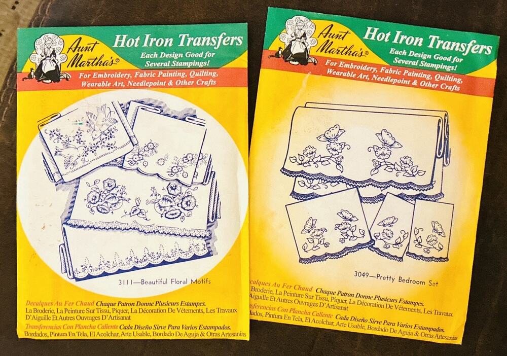 2 Aunt Martha’s Hot Iron Transfers 3111 Floral, 3029 Pillowcase Motifs Crafting